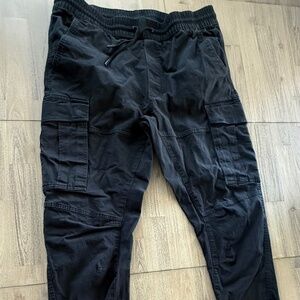Mens H&M Slim Fit Drawstring Cargo Pant with Taper Ankle Black L